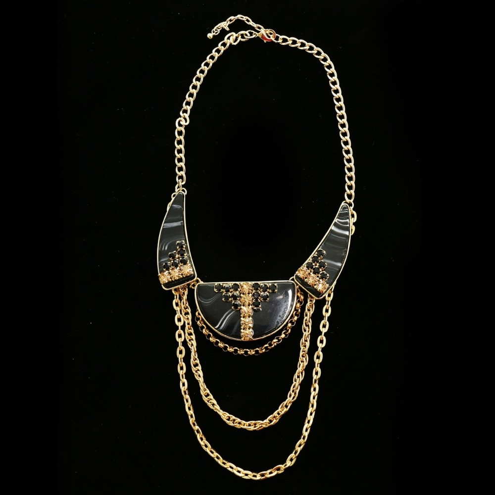 Semi-Precious Crystal Necklace Gold & Black NWOT
